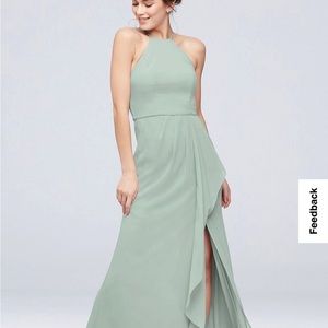 Chiffon Dusty Sage Highneck Bridesmaid Dress (David’s Bridal)
